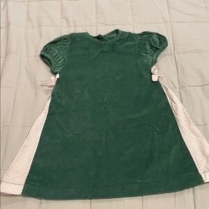 James and Lottie - 3t - girls Green corduroy Dress with Polka Dot Accents.